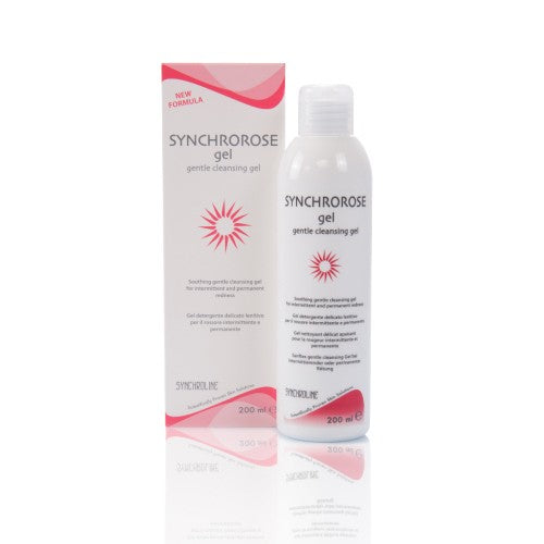 Synchrorose gel for sensitive skin bottle and packaging on a white background